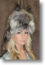 Fur Hat - Silver Fox Mountain Man with Taxidemy Face 
