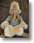 Fur Hat - Coyote Mitts with Sheared Beaver Inside